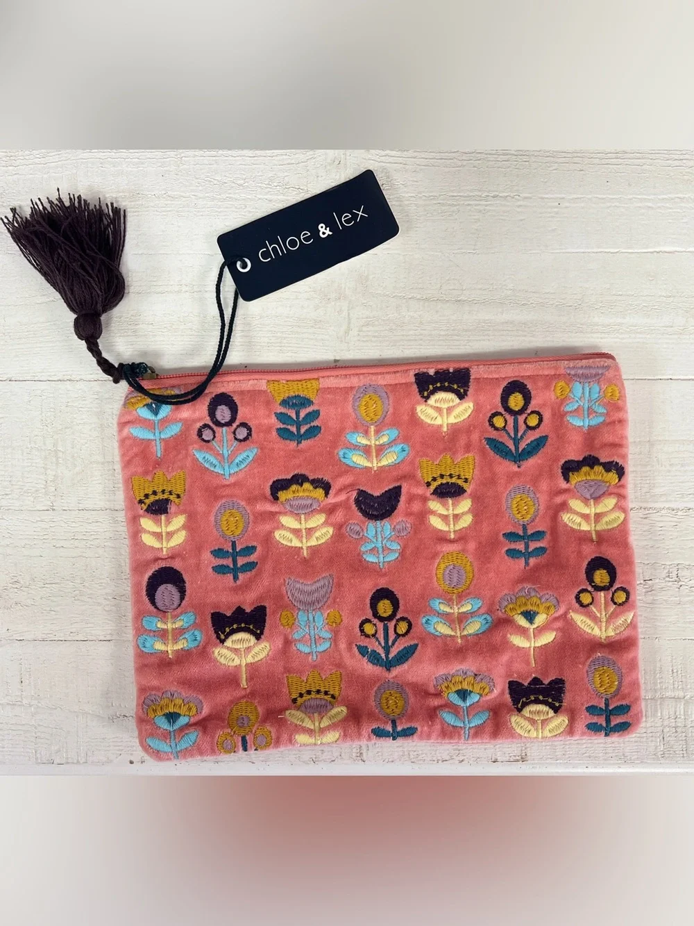 Chloe & Lex Pink Floral Embroidered Kids Accessory Pouch